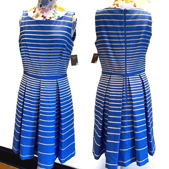 Taylor Dresses & Skirts - Taylor Striped Wide Pleat Tank Dress with Pockets